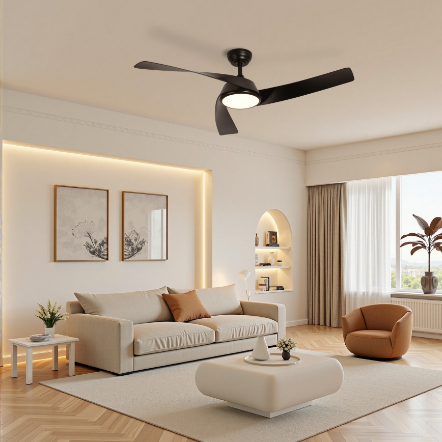 ZEVENTI - Dimmbarer LED-Deckenventilator AERYS LED/24W/230V 3000/4000/6000K Wi‑Fi Tuya schwarz + Fernbedienung