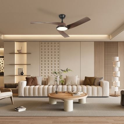 ZEVENTI - dimmbarer LED-Deckenventilator AERYS LED/24W/230V 3000/4000/6000K Wi‑Fi Tuya schwarz/nussbaum + Fernbedienung