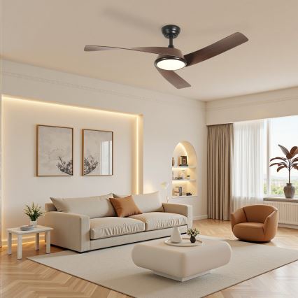 ZEVENTI - dimmbarer LED-Deckenventilator AERYS LED/24W/230V 3000/4000/6000K Wi‑Fi Tuya schwarz/nussbaum + Fernbedienung