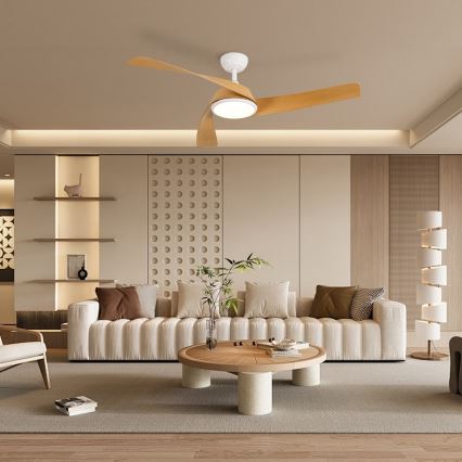 ZEVENTI - LED dimmbarer Deckenventilator AERYS LED/24W/230V 3000/4000/6000K Wi-Fi Tuya weiß/Eiche + Fernbedienung