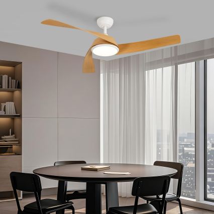 ZEVENTI - LED dimmbarer Deckenventilator AERYS LED/24W/230V 3000/4000/6000K Wi-Fi Tuya weiß/Eiche + Fernbedienung