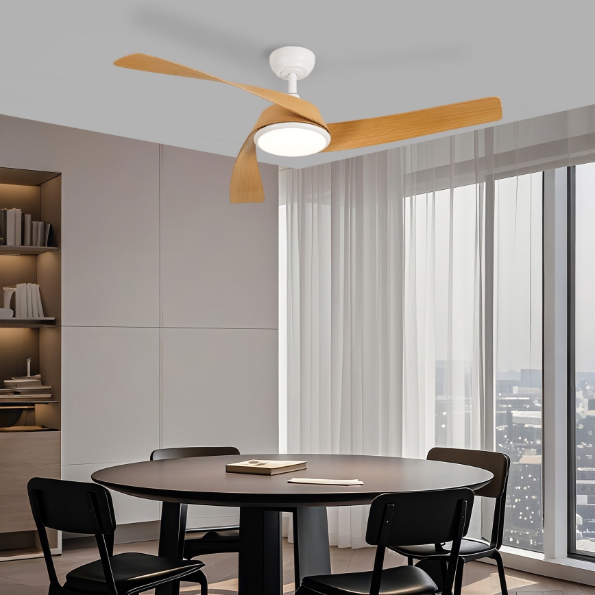 ZEVENTI - LED dimmbarer Deckenventilator AERYS LED/24W/230V 3000/4000/6000K Wi-Fi Tuya weiß/Eiche + Fernbedienung