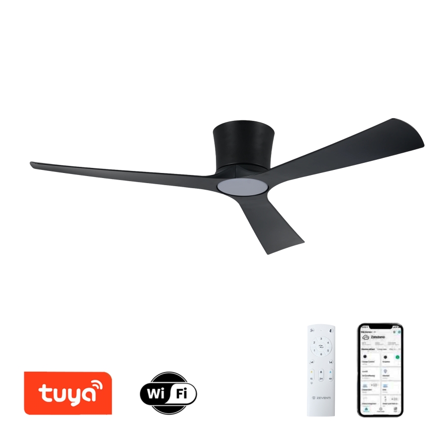 ZEVENTI - LED-dimmbarer Deckenventilator AUREX LED/24W/230V 3000/4000/6000K Wi-Fi Tuya schwarz + Fernbedienung