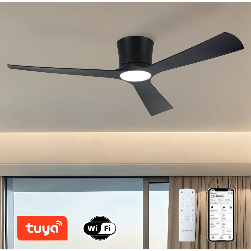 ZEVENTI - LED-dimmbarer Deckenventilator AUREX LED/24W/230V 3000/4000/6000K Wi-Fi Tuya schwarz + Fernbedienung