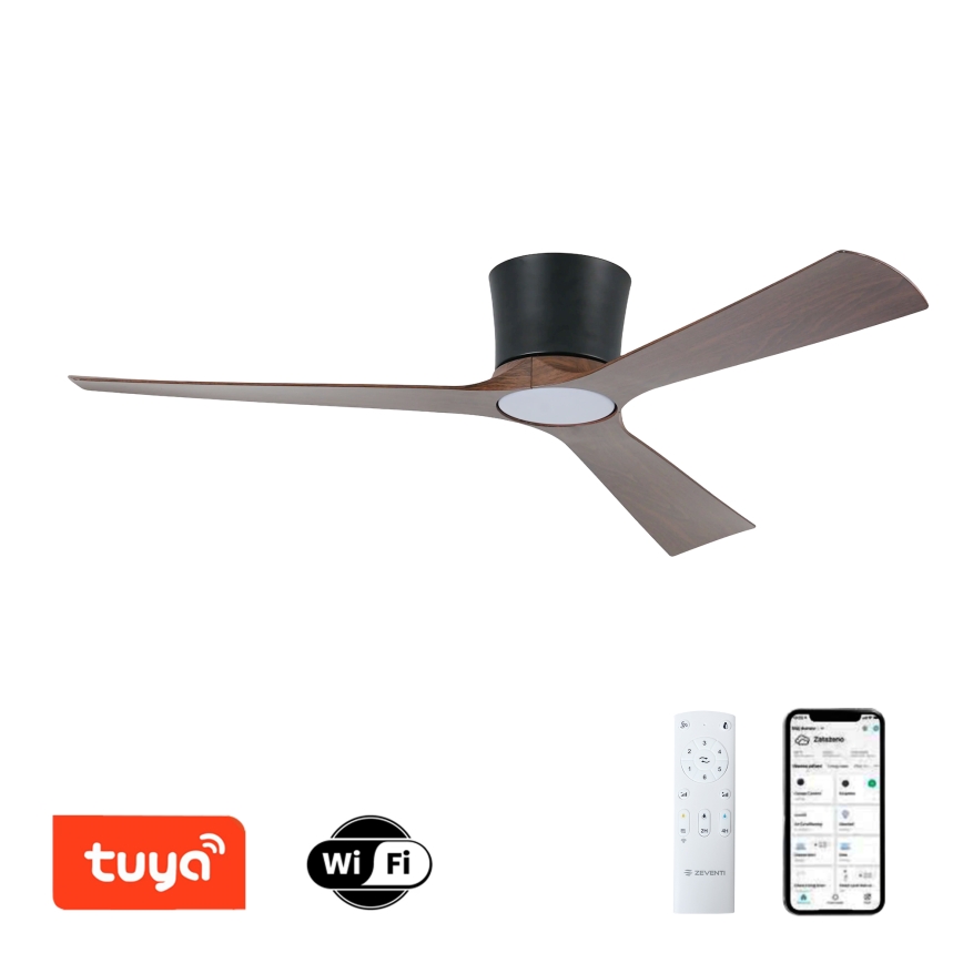 ZEVENTI - dimmbarer LED-Deckenventilator AUREX LED/24W/230V 3000/4000/6000K Wi-Fi Tuya schwarz/nussbaum + Fernbedienung