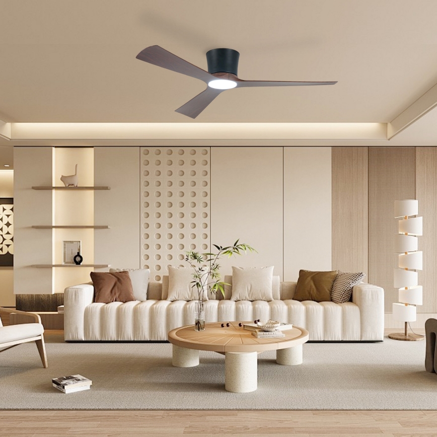 ZEVENTI - dimmbarer LED-Deckenventilator AUREX LED/24W/230V 3000/4000/6000K Wi-Fi Tuya schwarz/nussbaum + Fernbedienung