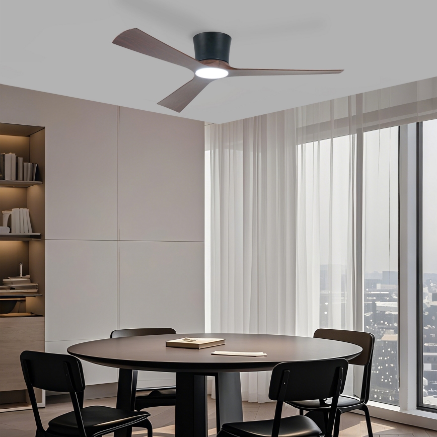 ZEVENTI - dimmbarer LED-Deckenventilator AUREX LED/24W/230V 3000/4000/6000K Wi-Fi Tuya schwarz/nussbaum + Fernbedienung
