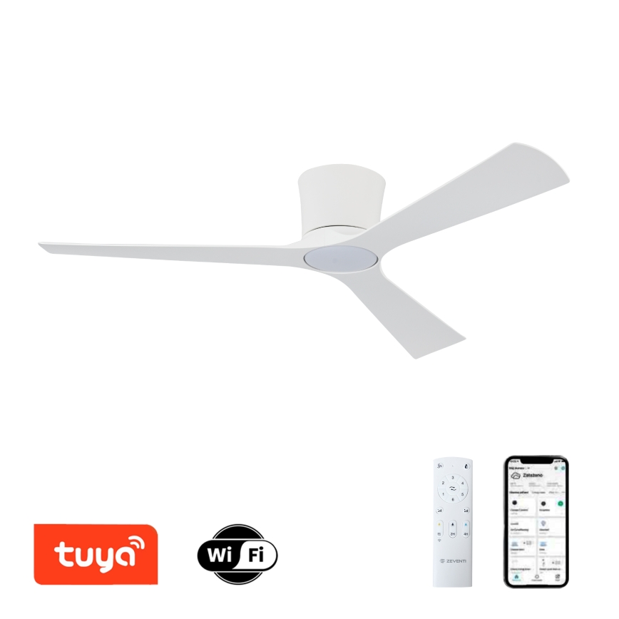 ZEVENTI - Dimmbarer LED-Deckenventilator AUREX LED/24W/230V 3000/4000/6000K Wi‑Fi Tuya weiß + Fernbedienung
