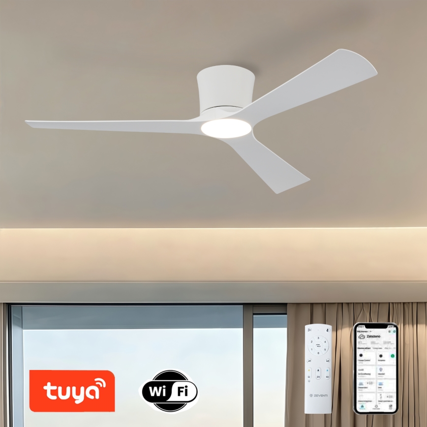 ZEVENTI - Dimmbarer LED-Deckenventilator AUREX LED/24W/230V 3000/4000/6000K Wi‑Fi Tuya weiß + Fernbedienung