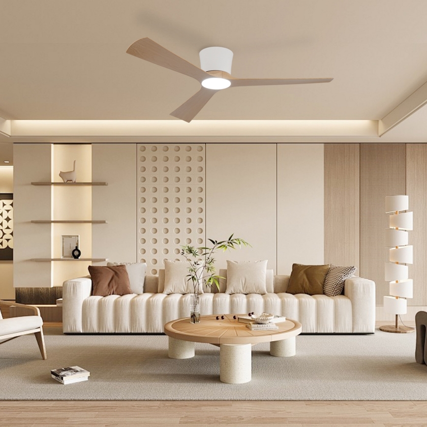 ZEVENTI - LED-dimmbarer Deckenventilator AUREX LED/24W/230V 3000/4000/6000K Wi-Fi Tuya Weiß/Eiche + Fernbedienung