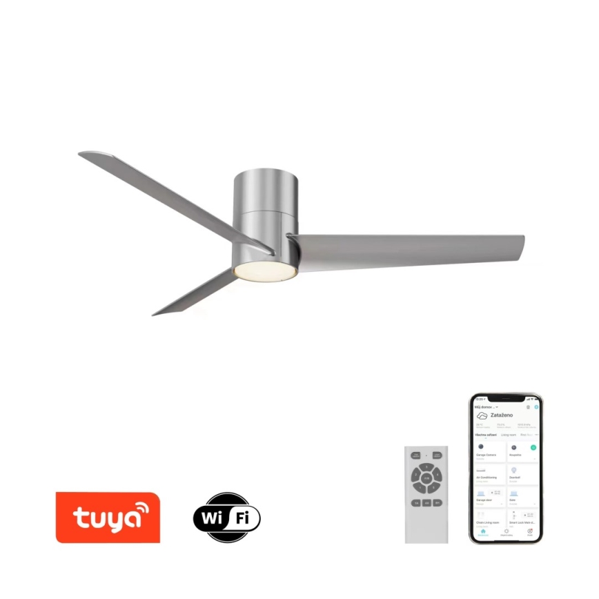 ZEVENTI - LED-Deckenventilator BARROSA LED/18W/230V 3000/4000/6000K Wi-Fi Tuya mattchrom + Fernbedienung