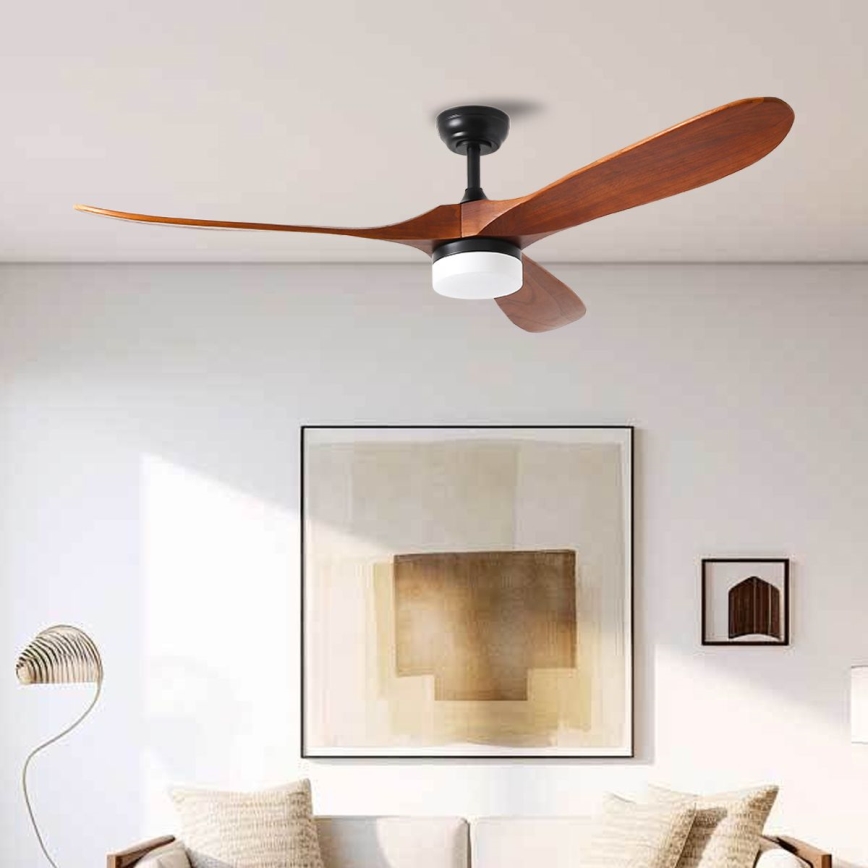 ZEVENTI - LED-Deckenventilator GINOSA LED/18W/230V 3000-6000K Wi-Fi Tuya Schwarz/Eiche + Fernbedienung