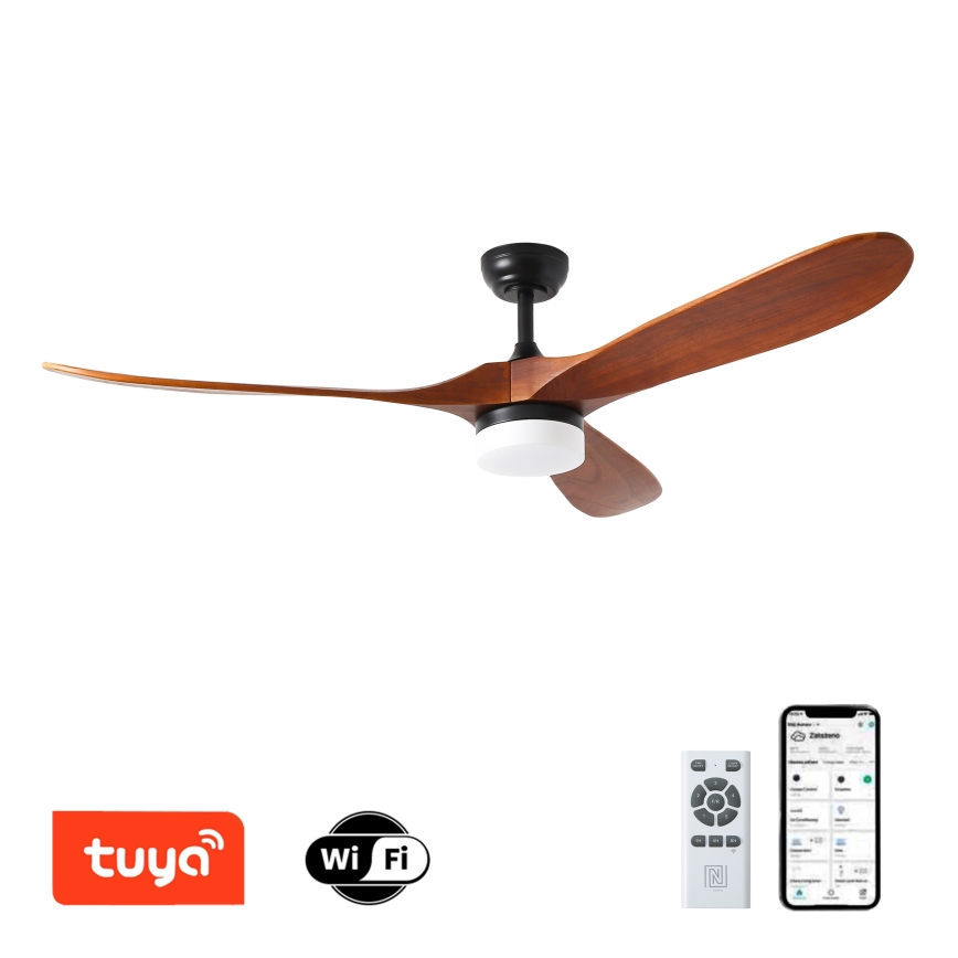ZEVENTI - LED-Deckenventilator GINOSA LED/18W/230V 3000-6000K Wi-Fi Tuya Schwarz/Eiche + Fernbedienung