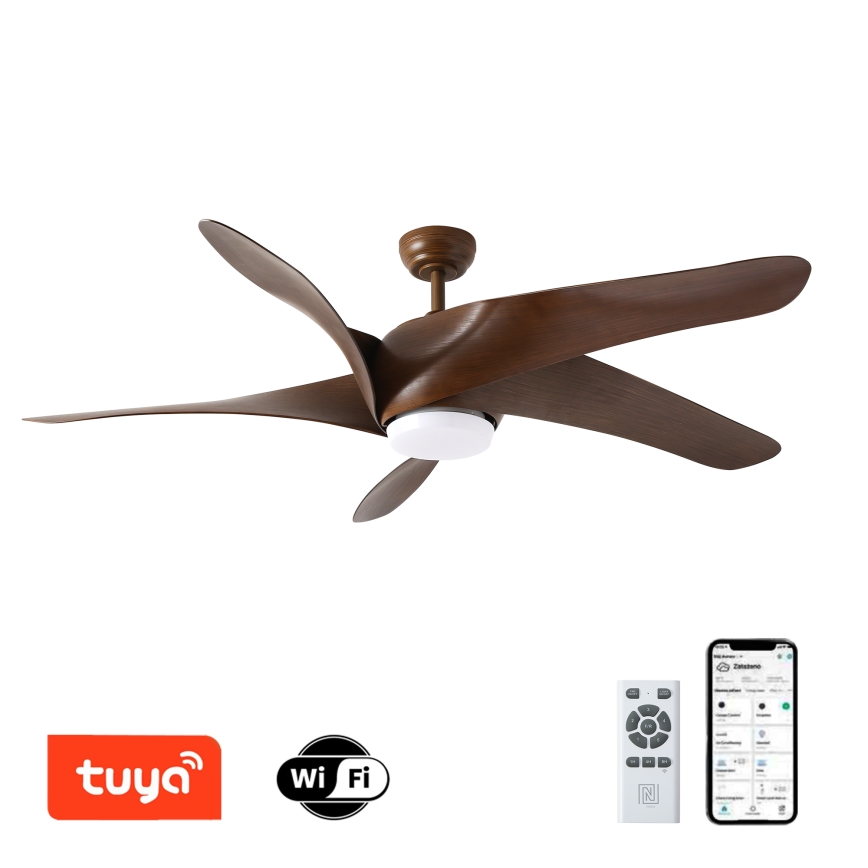 ZEVENTI - LED Deckenventilator LUCCA LED/18W/230V 3000-6000K Wi-Fi Tuya Braun + Fernbedienung