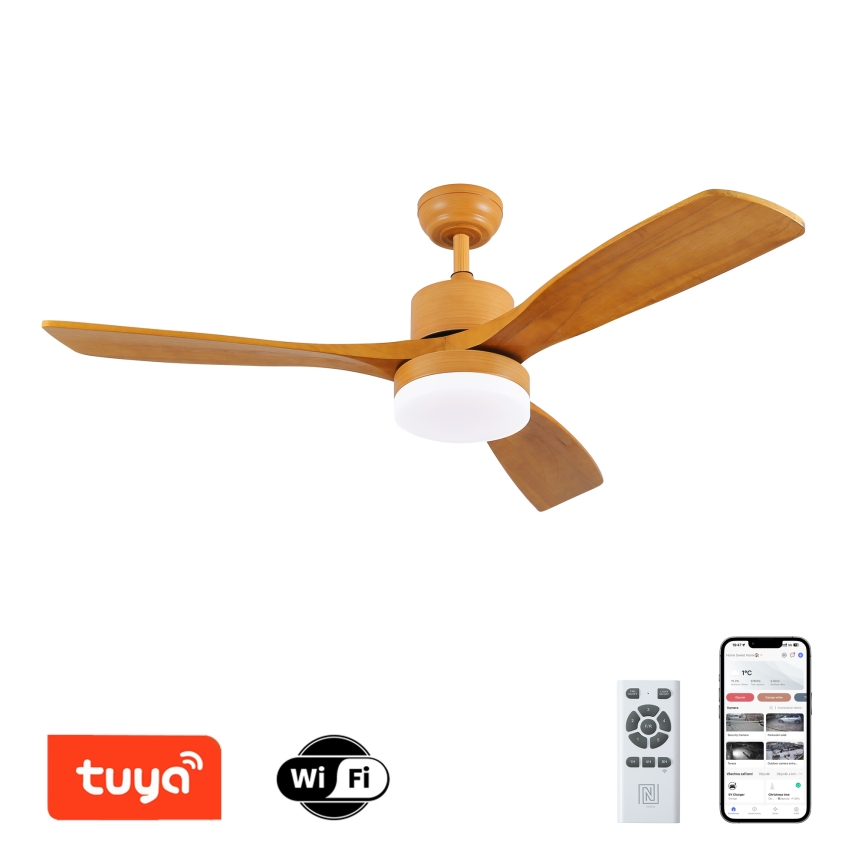 ZEVENTI - LED-Deckenventilator MARE LED/24W/230V 3000-6000K Wi-Fi Tuya Eiche + Fernbedienung
