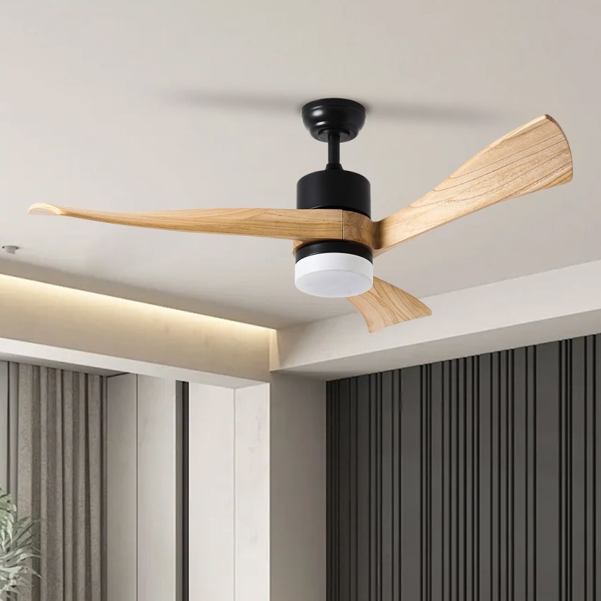 ZEVENTI - LED Deckenventilator NATURITO LED/18W/230V 3000-6000K Wi-Fi Tuya schwarz/Eiche + Fernbedienung