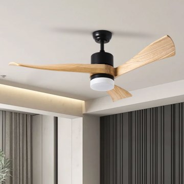 ZEVENTI - LED Deckenventilator NATURITO LED/18W/230V 3000–6000K Wi‑Fi Tuya schwarz/Eiche + Fernbedienung