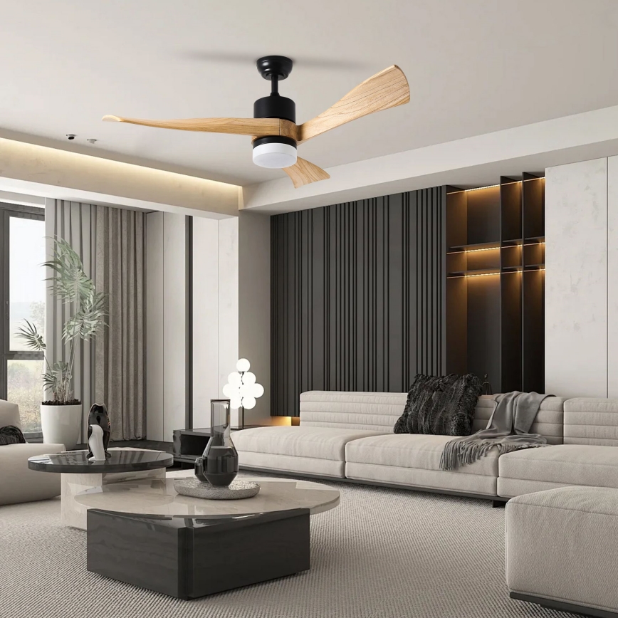 ZEVENTI - Dimmbarer LED-Deckenventilator NATURITO LED/18W/230V 3000-6000K Wi-Fi Tuya schwarz/Eiche + Fernbedienung