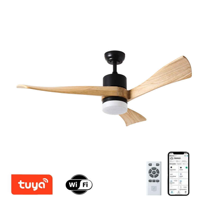 ZEVENTI - LED Deckenventilator NATURITO LED/18W/230V 3000-6000K Wi-Fi Tuya schwarz/Eiche + Fernbedienung