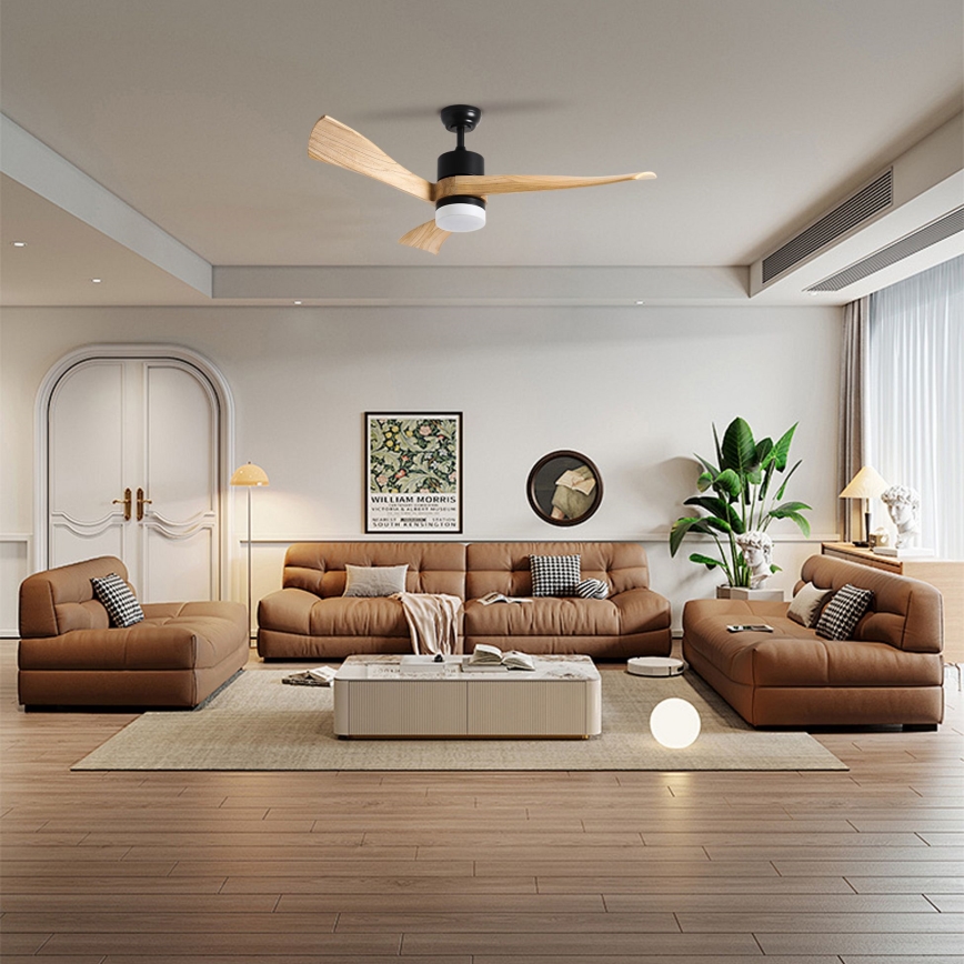 ZEVENTI - LED Deckenventilator NATURITO LED/18W/230V 3000-6000K Wi-Fi Tuya schwarz/Eiche + Fernbedienung