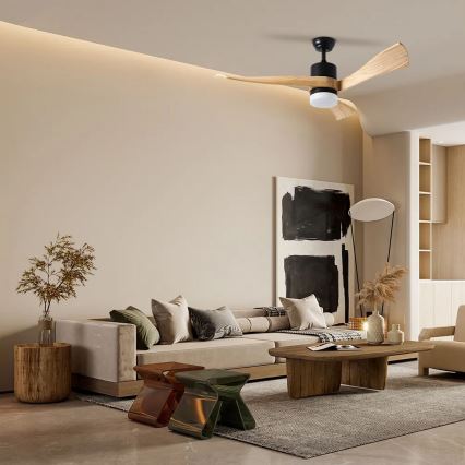 ZEVENTI - LED Deckenventilator NATURITO LED/18W/230V 3000-6000K Wi-Fi Tuya schwarz/Eiche + Fernbedienung
