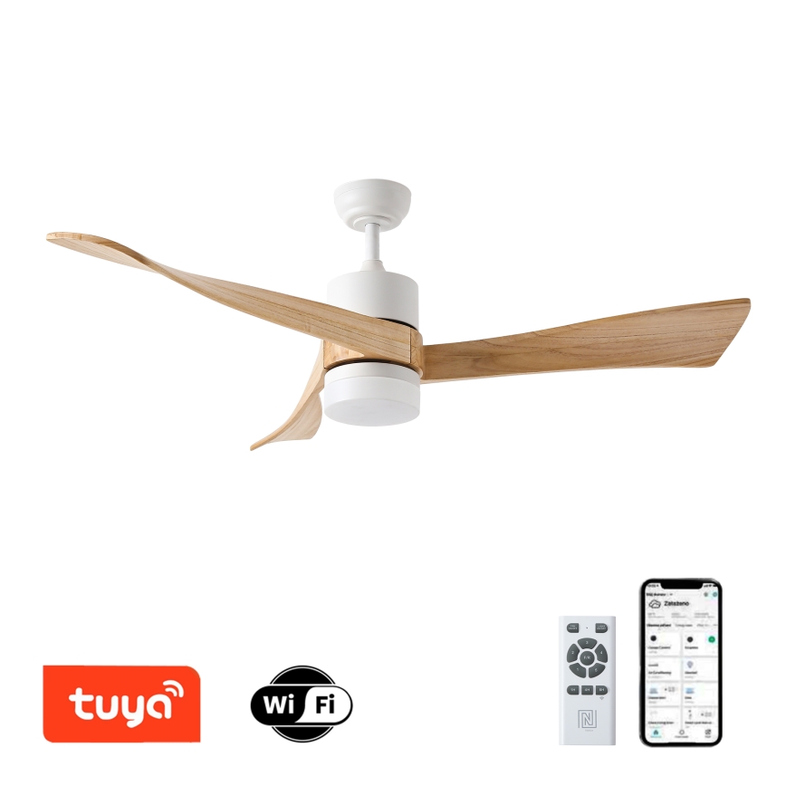 ZEVENTI - Dimmbarer LED-Deckenventilator NATURITO LED/18W/230V 3000-6000K Wi-Fi Tuya weiß/Eiche + Fernbedienung