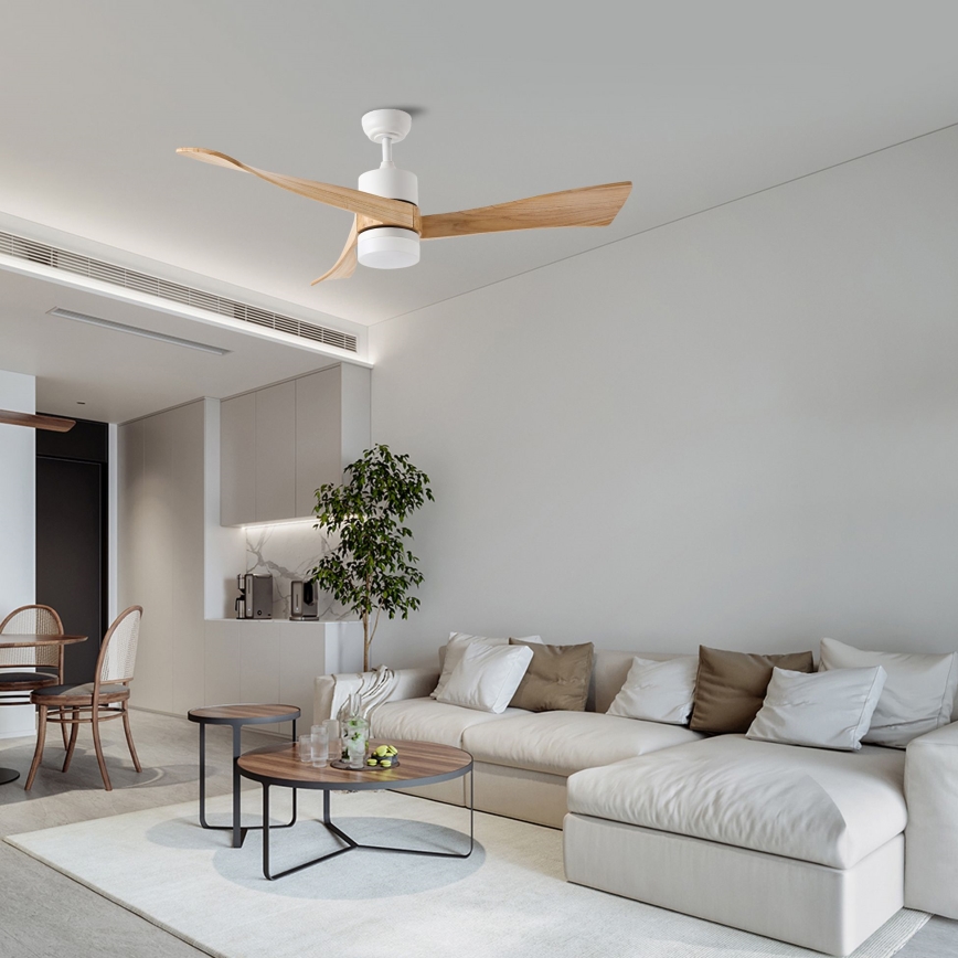 ZEVENTI - Dimmbarer LED-Deckenventilator NATURITO LED/18W/230V 3000-6000K Wi-Fi Tuya weiß/Eiche + Fernbedienung