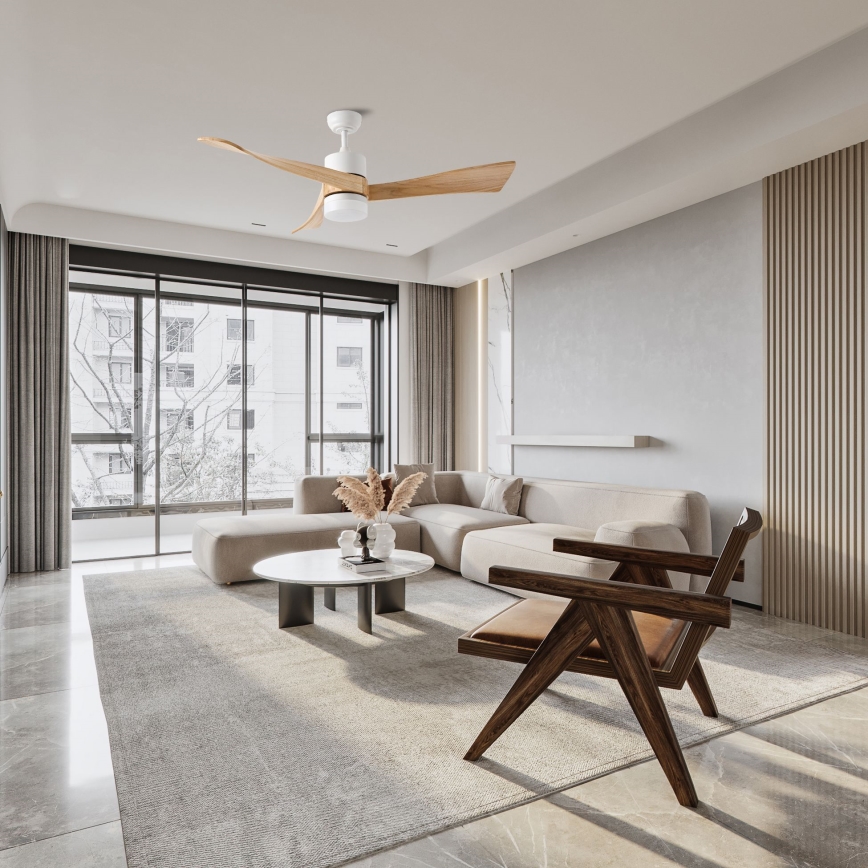 ZEVENTI - LED-Deckenventilator NATURITO LED/18W/230V 3000/4000/6000K Wi-Fi (Tuya) weiß/Eiche + Fernbedienung