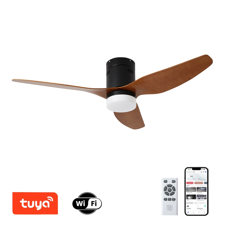 ZEVENTI - LED-Deckenventilator PADUA LED/18W/230V 3000/4000/6000K Wi-Fi Tuya schwarz/braun + Fernbedienung