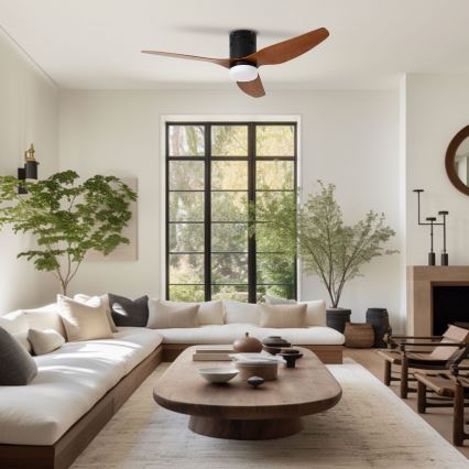 ZEVENTI - LED-Deckenventilator PADUA LED/18W/230V 3000/4000/6000K Wi-Fi Tuya schwarz/braun + Fernbedienung