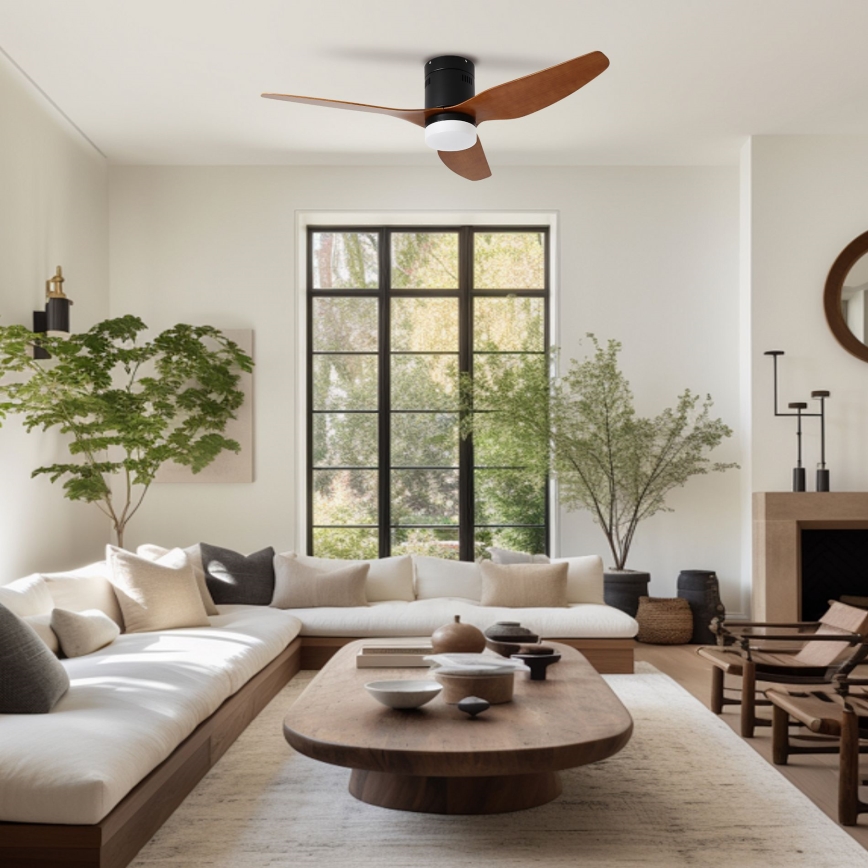 ZEVENTI - LED-Deckenventilator PADUA LED/18W/230V 3000/4000/6000K Wi-Fi Tuya schwarz/braun + Fernbedienung