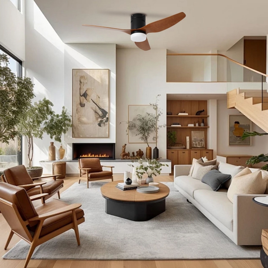 ZEVENTI - LED-Deckenventilator PADUA LED/18W/230V 3000/4000/6000K Wi-Fi Tuya schwarz/braun + Fernbedienung