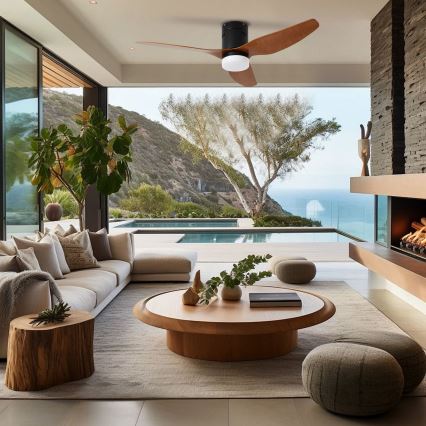 ZEVENTI - LED-Deckenventilator PADUA LED/18W/230V 3000/4000/6000K Wi-Fi Tuya schwarz/braun + Fernbedienung