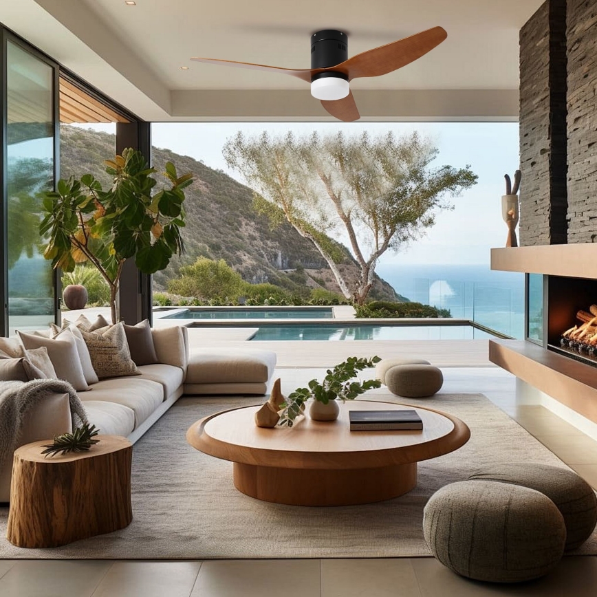 ZEVENTI - LED-Deckenventilator PADUA LED/18W/230V 3000/4000/6000K Wi-Fi Tuya schwarz/braun + Fernbedienung