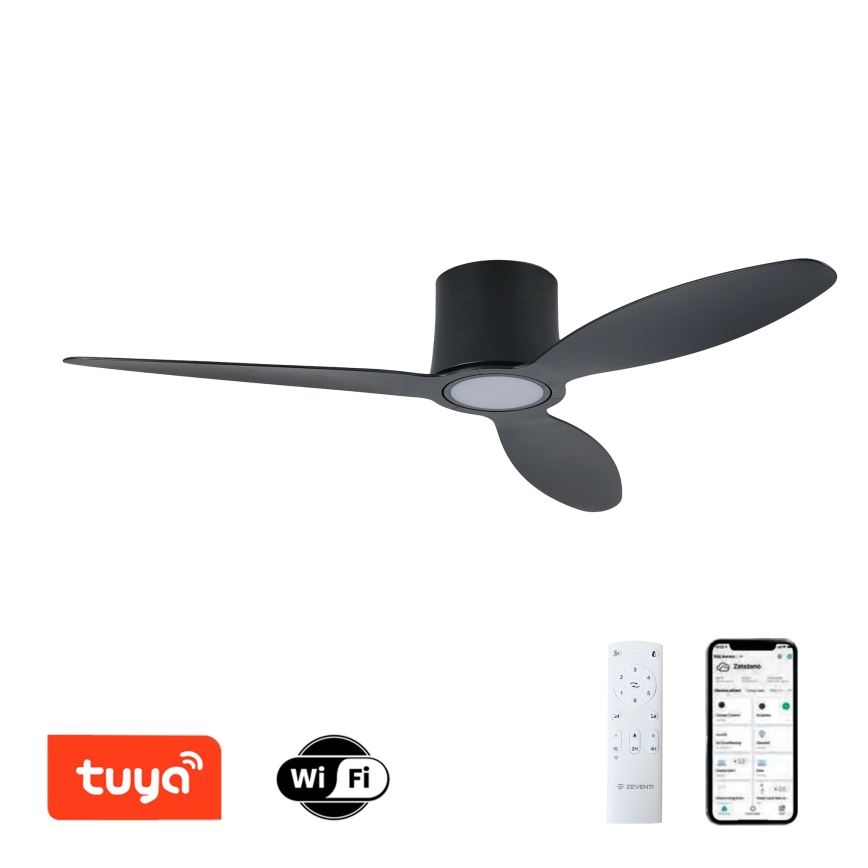 ZEVENTI - LED-dimmbarer Deckenventilator VENTORA LED/24W/230V 3000/4000/6000K Wi-Fi Tuya schwarz + Fernbedienung
