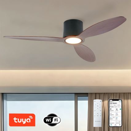 ZEVENTI - LED dimmbarer Deckenventilator VENTORA LED/24W/230V 3000/4000/6000K Wi-Fi Tuya schwarz/walnuss + Fernbedienung