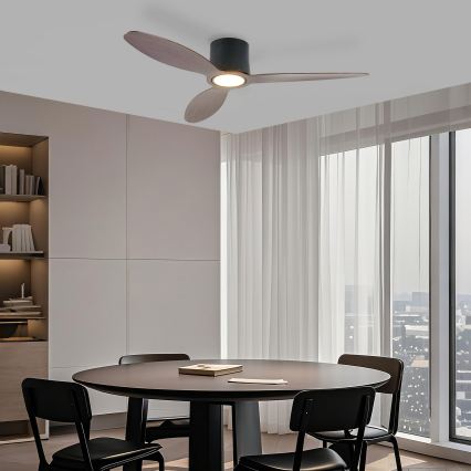 ZEVENTI - LED dimmbarer Deckenventilator VENTORA LED/24W/230V 3000/4000/6000K Wi-Fi Tuya schwarz/walnuss + Fernbedienung