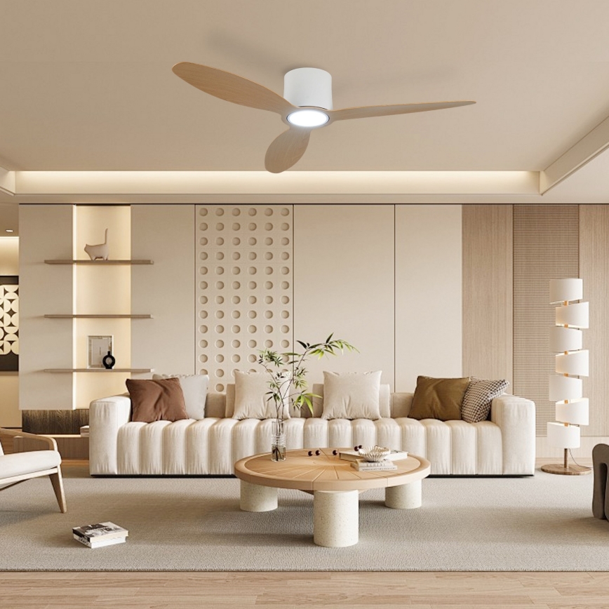 ZEVENTI - Dimmbarer LED-Deckenventilator VENTORA LED/24W/230V 3000/4000/6000K Wi-Fi Tuya weiß/Eiche + Fernbedienung