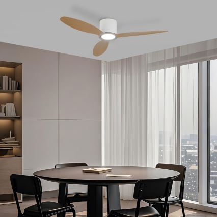 ZEVENTI - LED dimmbarer Deckenventilator VENTORA LED/24W/230V 3000/4000/6000K Wi-Fi Tuya weiß/Eiche + Fernbedienung