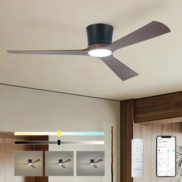 ZEVENTI - LED dimmbarer Deckenventilator AUREX LED/24W/230V 3000/4000/6000K Wi-Fi Tuya schwarz/nussbaum + Fernbedienung