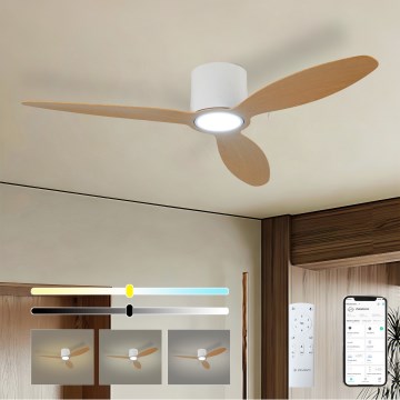 ZEVENTI - LED dimmbarer Deckenventilator VENTORA LED/24W/230V 3000/4000/6000K Wi-Fi Tuya weiß/Eiche + Fernbedienung