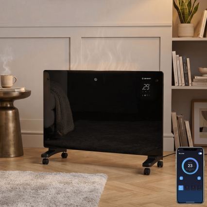 ZEVENTI - Smart wandmontierter elektrischer Direktheizer/Konvektor mit LCD-Display 1000/2000W/230V Wi-Fi schwarz