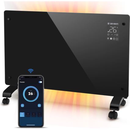 ZEVENTI - Smart wandmontierter elektrischer Direktheizer/Konvektor mit LCD-Display 1000/2000W/230V Wi-Fi schwarz