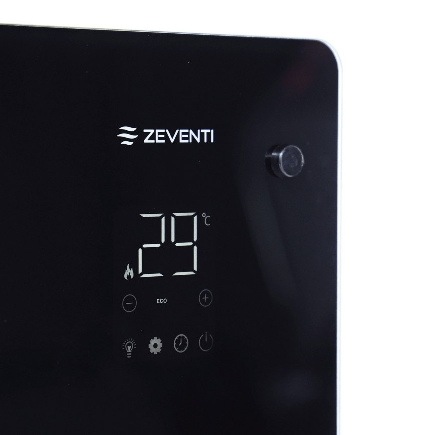 ZEVENTI - Smart wandmontierter elektrischer Direktheizer/Konvektor mit LCD-Display 1000/2000W/230V Wi-Fi schwarz