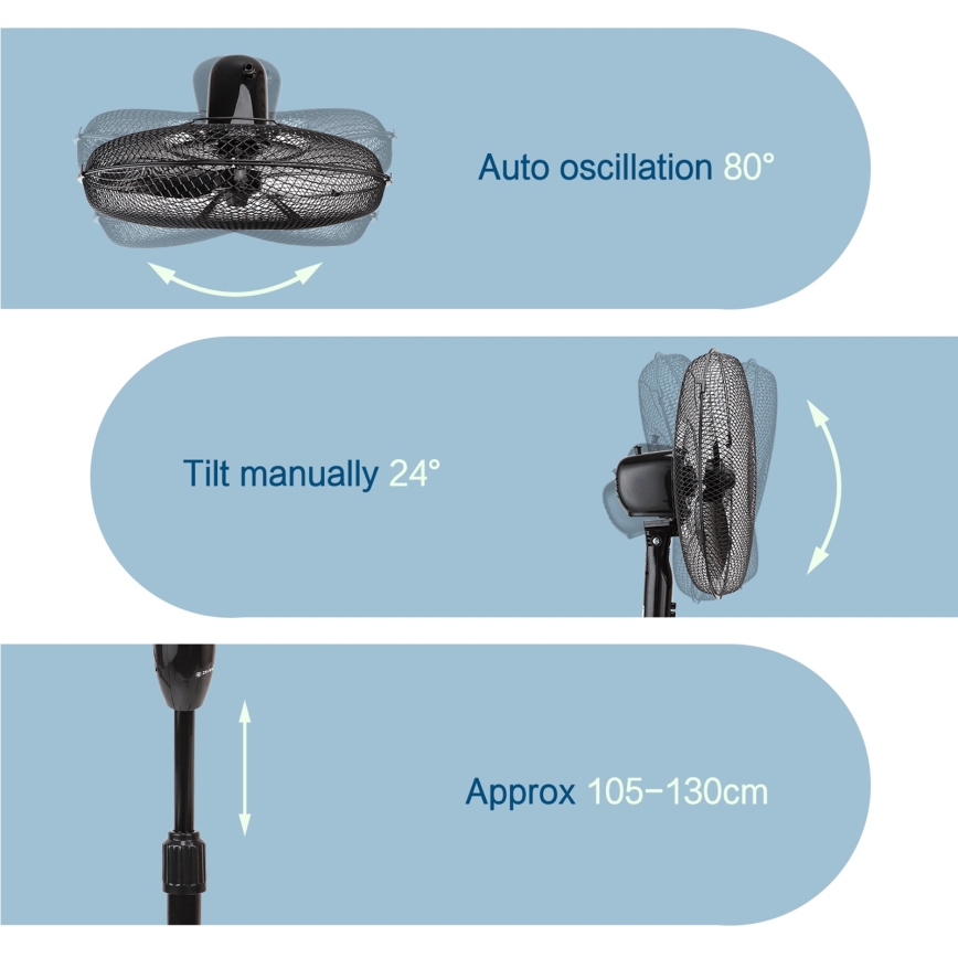ZEVENTI - Standventilator FLOW 40W/230V, schwarz