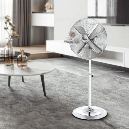 ZEVENTI - Standventilator FLOW 50W/230V, Ø 45 cm, glänzender Chrom