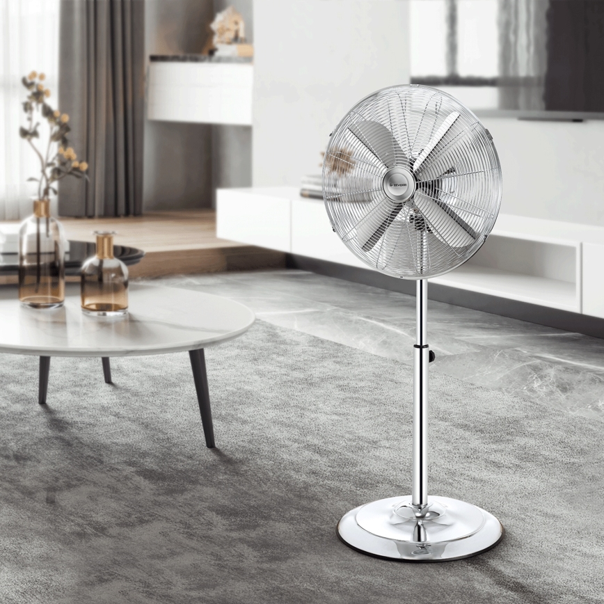 ZEVENTI - Standventilator FLOW 50W/230V, Ø 45 cm, glänzender Chrom