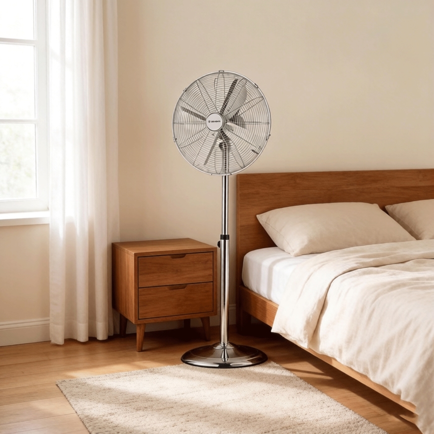 ZEVENTI - Standventilator FLOW 50W/230V, Ø 45 cm, glänzender Chrom