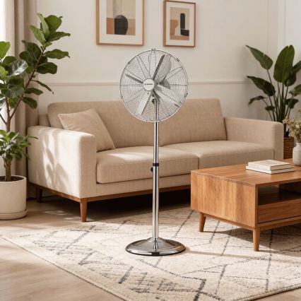 ZEVENTI - Standventilator FLOW 50W/230V, Ø 45 cm, glänzender Chrom