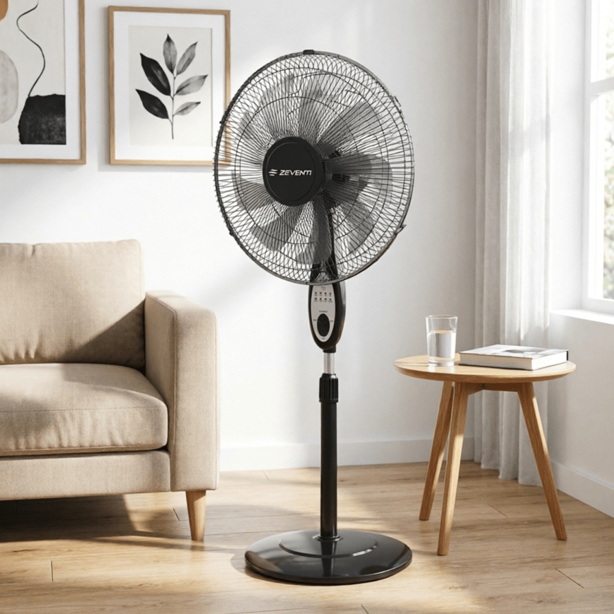 ZEVENTI - Standventilator FLOW 55W/230V 130 cm schwarz + Fernbedienung